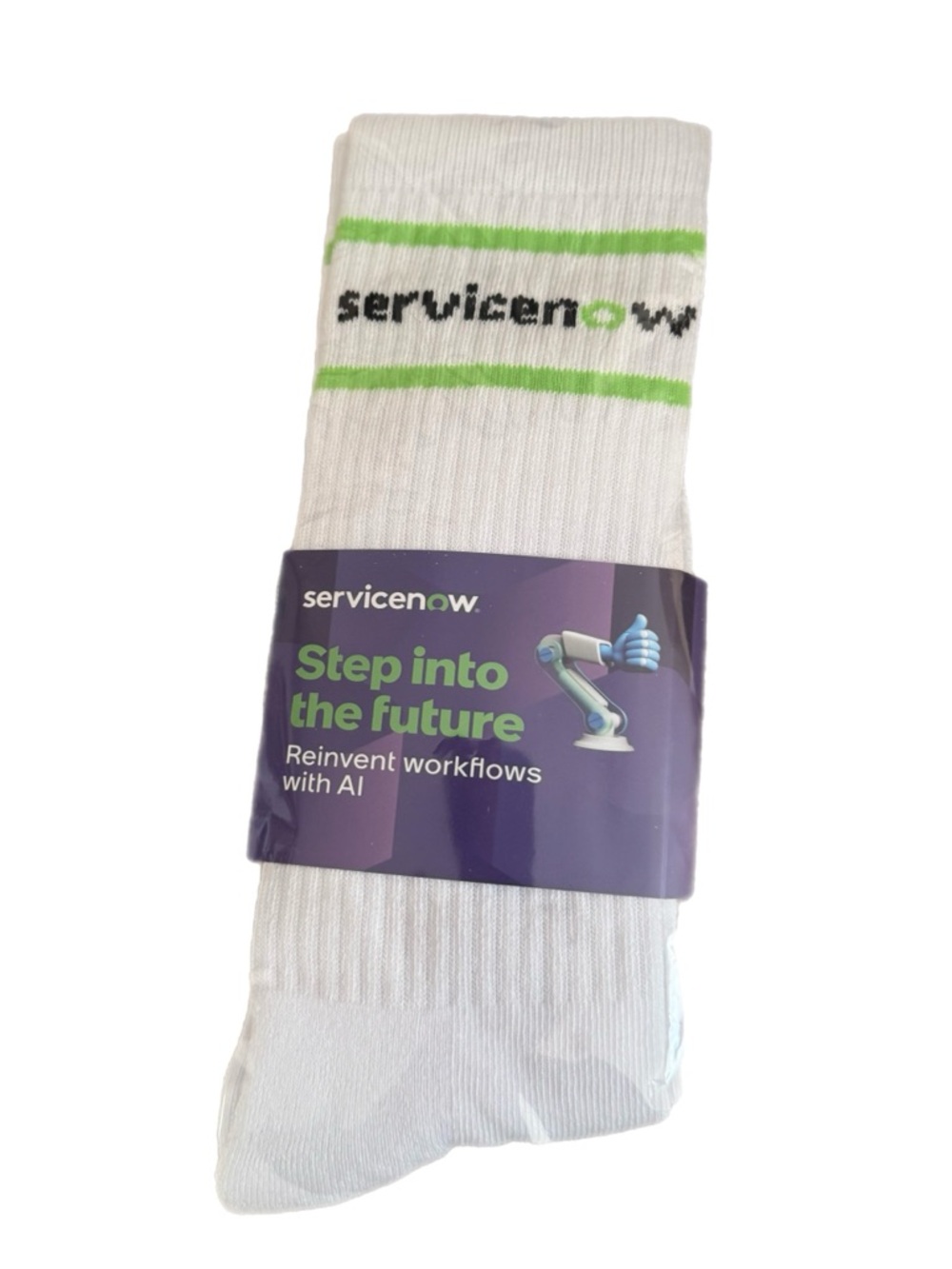 ServiceNow White Crew Socks with Green Accent - Men's